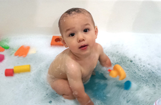 A baby in the bath